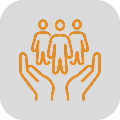 Icon mit 3 sehr simplifiziert dargestellten Menschen, die von 2 Händen gehalten werden - als Synonym für Jobs im Sozialbereich auf der Branchenseite der Jobbörse Salzburg
