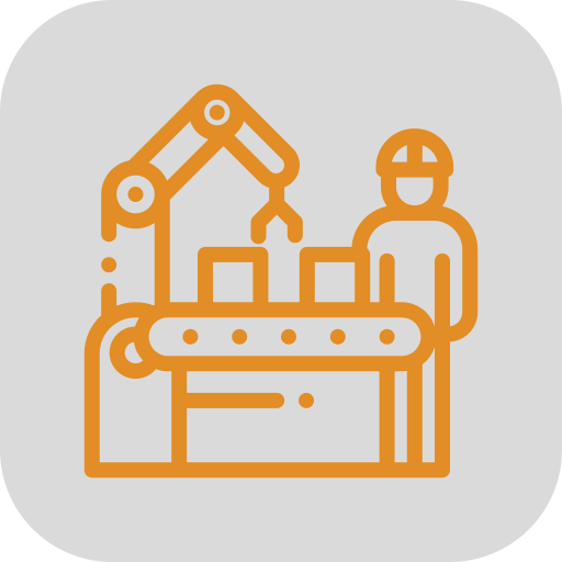 Icon das sehr vereinfacht einen Maschinenbediener in einer Produktion darstellt - das ist auch das Thema dieses Berufsgruppen-Schwerpunktes in der Jobbörse Salzburg