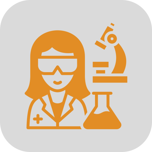 Es ist eine Biotechnikerin auf diesem Icon zu sehen, vor ihr steht ein Labor-Reagenzglas, neben ihr steht ein Mikroskop. Sie ist die Icon-Vertreterin für sonstige Technikberufe in der Jobbörse Salzburg