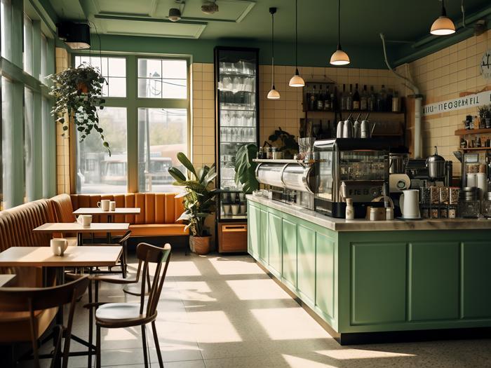 Innenansicht eines netten Kaffeehauses - die Sonne scheint durch das Fenster und Zeichnet helle Flächen auf den Boden. Bild im Intro-Artikel zum Jobaktuell.cafe