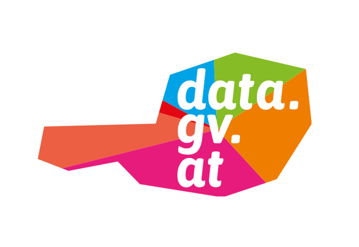 Logo von data.gv.at eine vereinfachte Österreichkarte bunt gehalten in den Spektralfarben