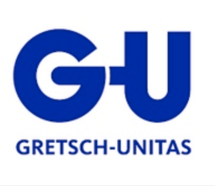 Das Logo GU steht für Gretsch-Unitas und wird im Logo auch so als blauer, geradeliniger starker Schriftzug angezeigt. Es findet Verwendung im Job-Fenster des Unternehmens auf der regionalen Online-Jobbörse Jobaktuell