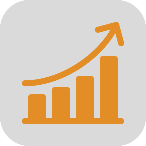 Zu sehen ist ein Chart - ein Balkendiagramm, dessen Trend mit einem geschwungenen Pfeil nach oben zeigt. Dies ist das Icon für Job in Buchhaltung und Rechnungswesen für die Branchenseite der Jobbörse Salzburg