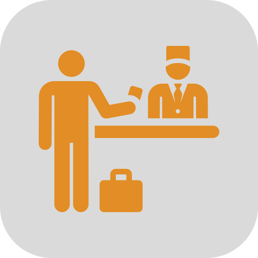 Icon das eine reisende Person mit Koffer beim Check-in an der Reception darstellt - für die Branchenseite der Hotel- und Gastrostellen der Jobbörse Salzburg