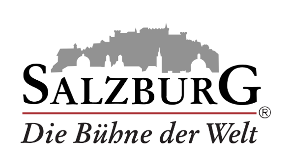 Schriftzug Salzburg, unterhalb: die Bühne der Welt und oberhalb eine Silhouette der Festung und Altstadt Salzburg - das Logo der Salzburg.info im Jobaktuell Firmen- und Gemeindefenster