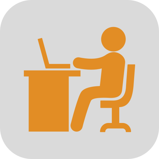 Icon einer Person die am Schreibtisch sitzt und auf einem Laptop arbeitet - für die Branchen Seite der Office Jobs in der Jobbörse Salzburg