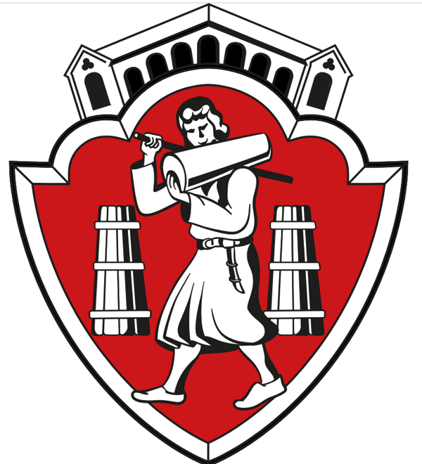 Zu sehen ist das Stadwappen von Hallein mit dem Salzträger und zwei Salzfässern im Hintergrund. Das Bild wird verwendet auf der Seite Jobs in Hallein der regionalen Online Jobbörse für Salzburg jobaktuell.eu
