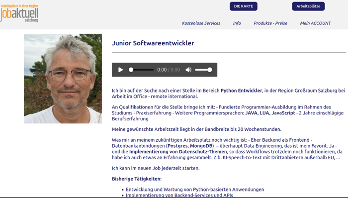 Screenshot eines geposteten Arbeitswunsches auf der Online-Jobbörse Jobaktuell